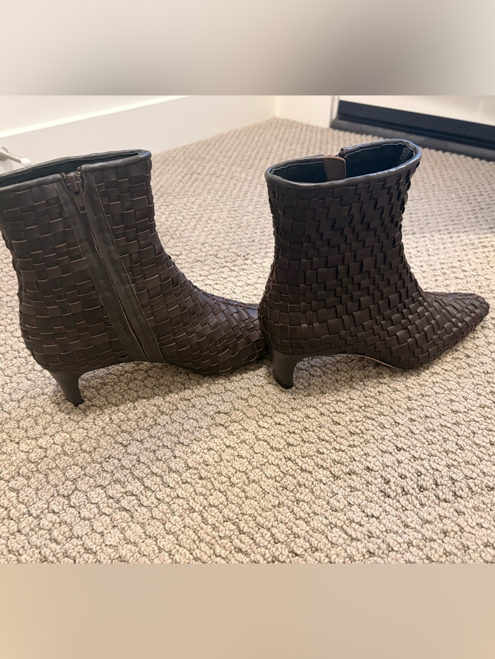 NWOB, STAUD Wally Woven Ankle Boots — Espresso